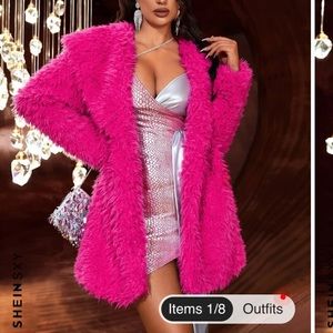 Hot pink faux fur coat size M